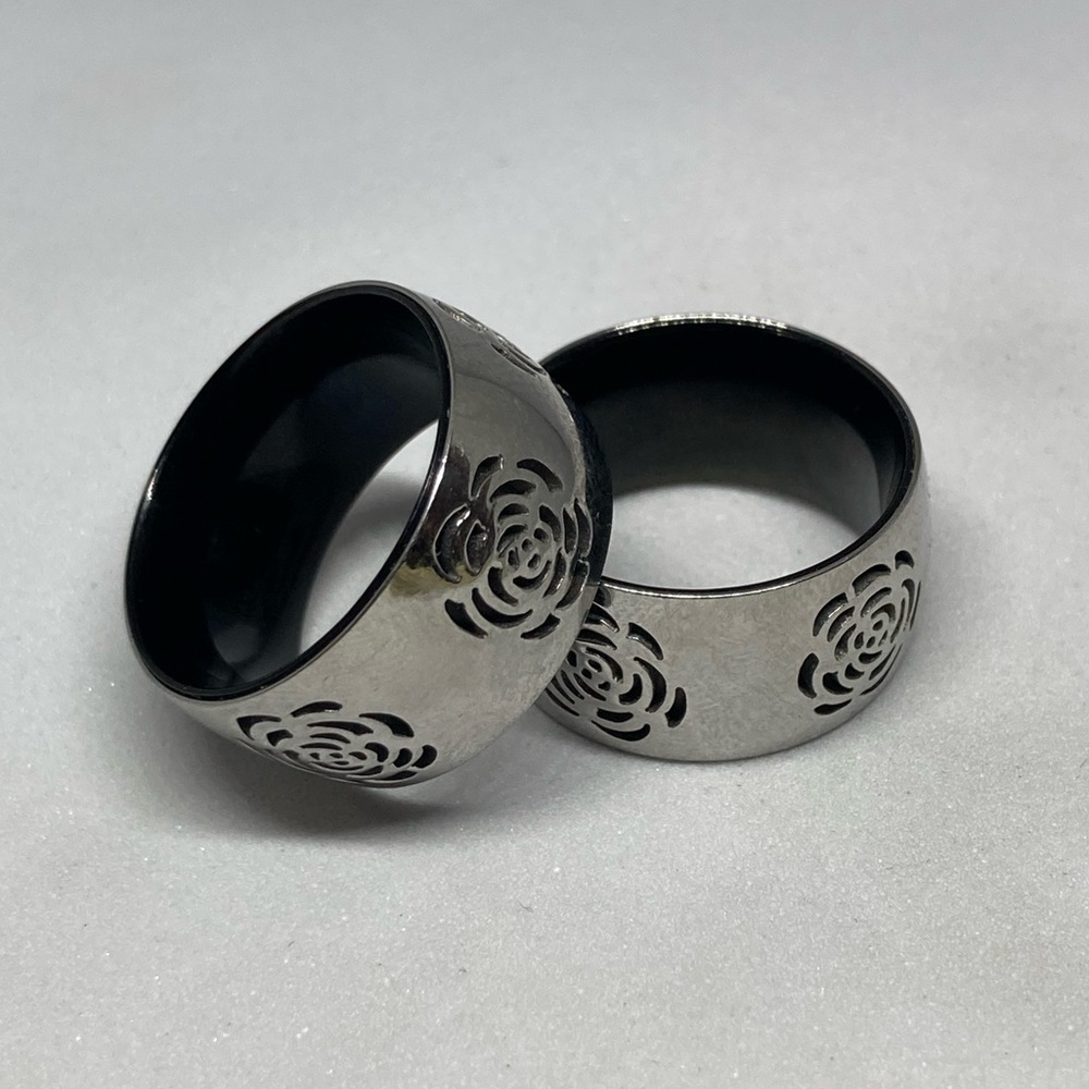 Two Spike’s Stainless Steel Rose Ring Wide Band - Size 7